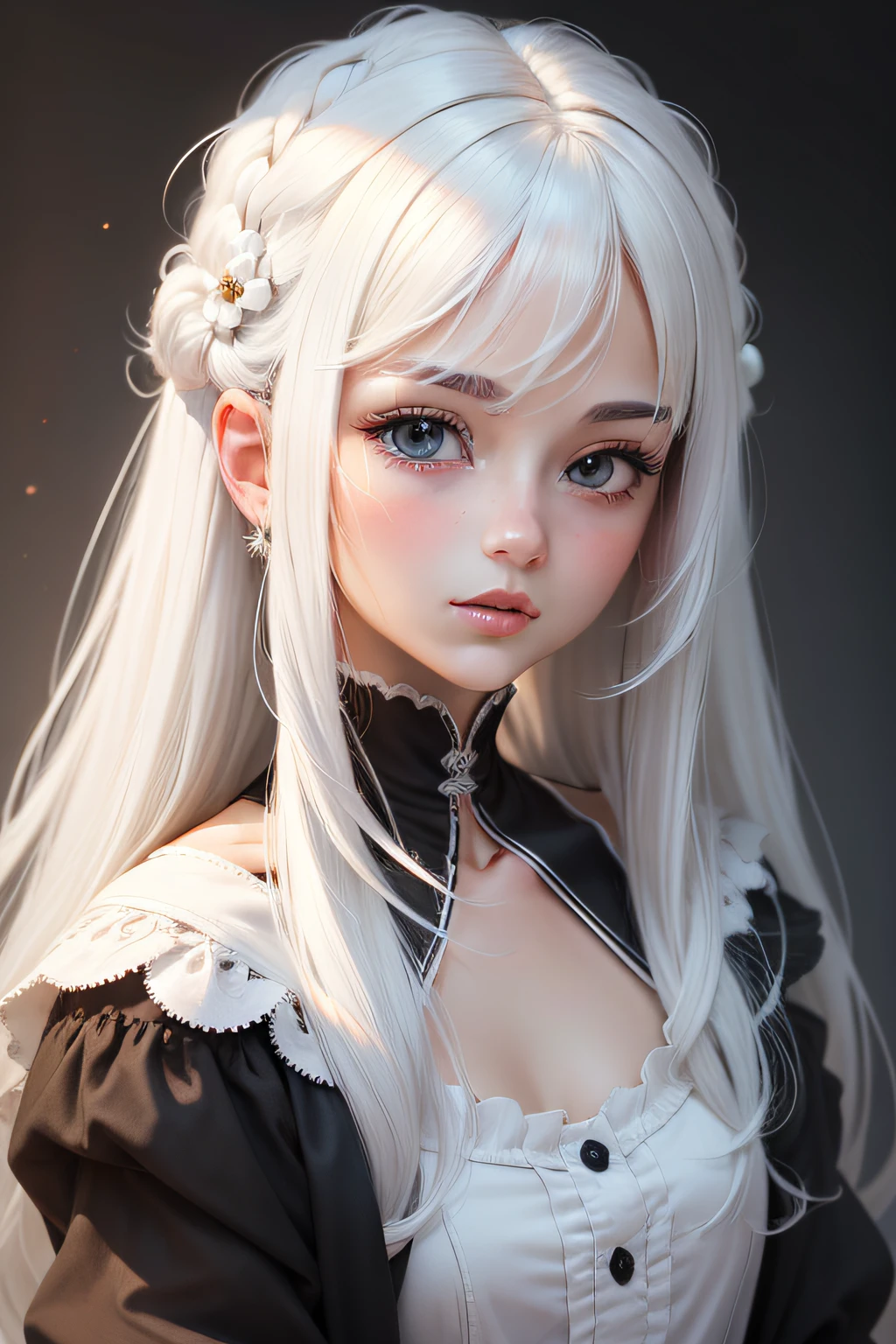 masterpiece, high quality, white hair, cute
