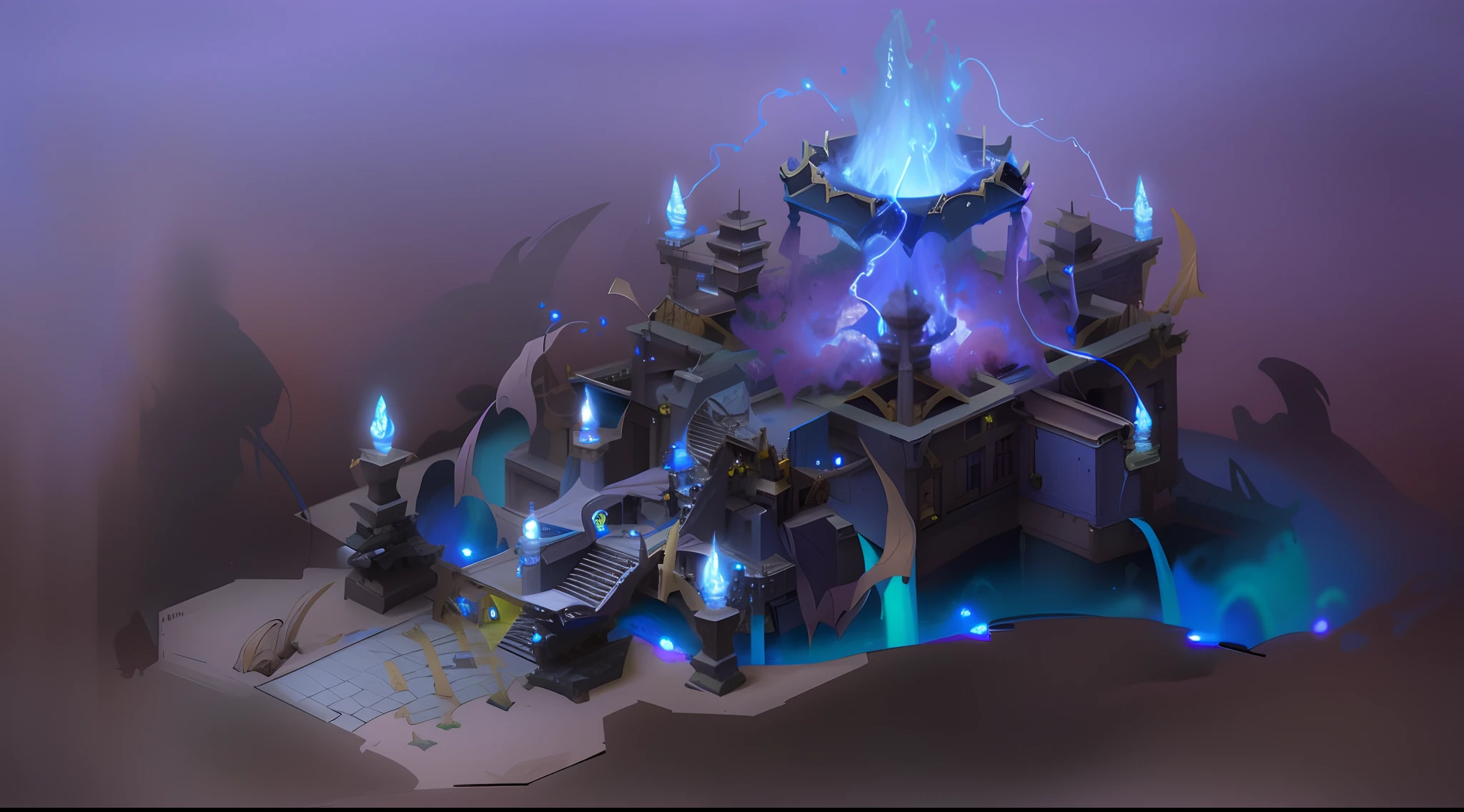 There are a lot of close-ups of the castle in the blue light, protoss temple!!!, odin's stone arena background, blizzard concept art, blizzard concept artists, blizzard game concept art, arcane concept art, Blizzard Hearthstone concept art, concept art magical highlight, league of legends arcane, Warcraft Building, blizzard concept artists, world of warcraft concept art,high detal,tmasterpiece,Highest image quality,the ultra-detailed,4K,超高分辨率
