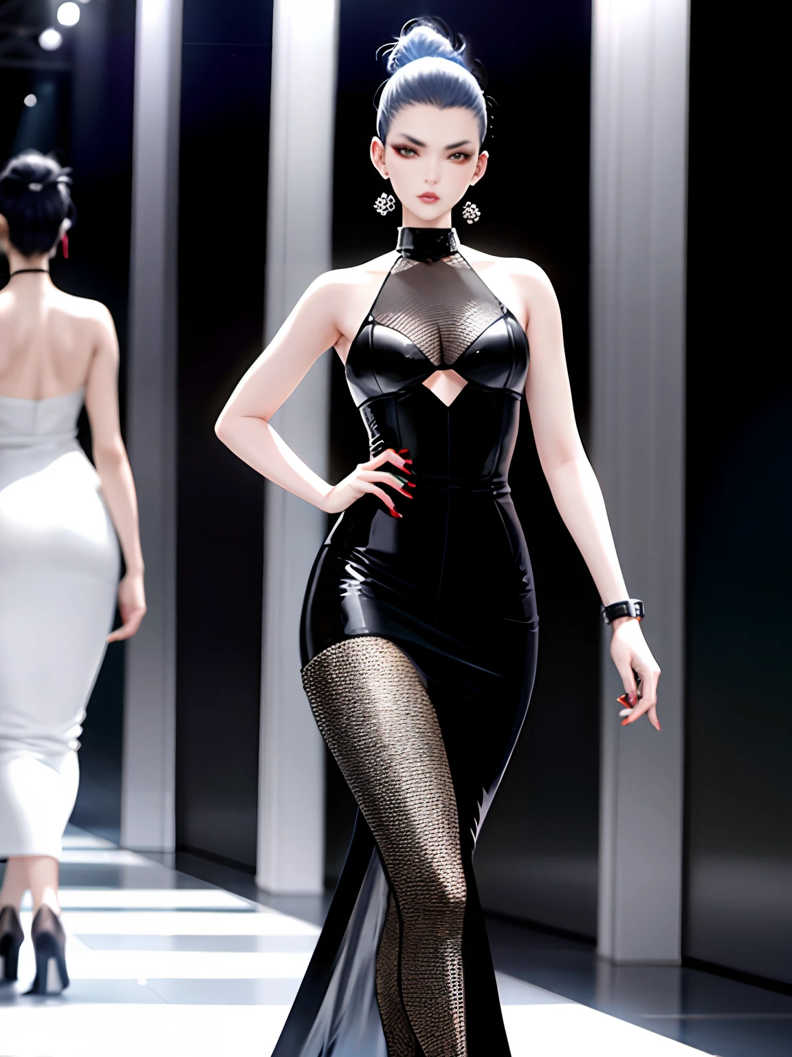 Fashion models in Paris, Stylish avant-garde fashion, Smart beauty model walks down the runway、Watch your audience