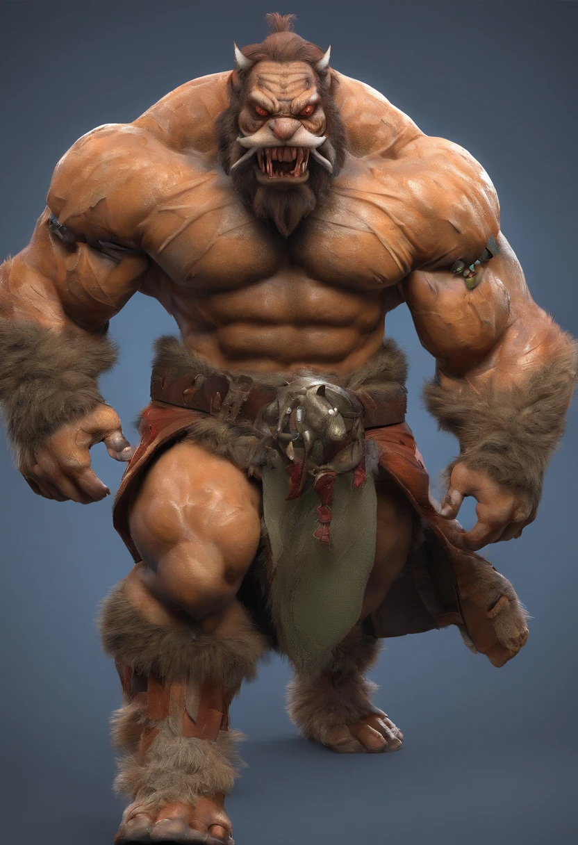 Muscle tiger orcs，nakeness， are worn，Big ，white see-through panties