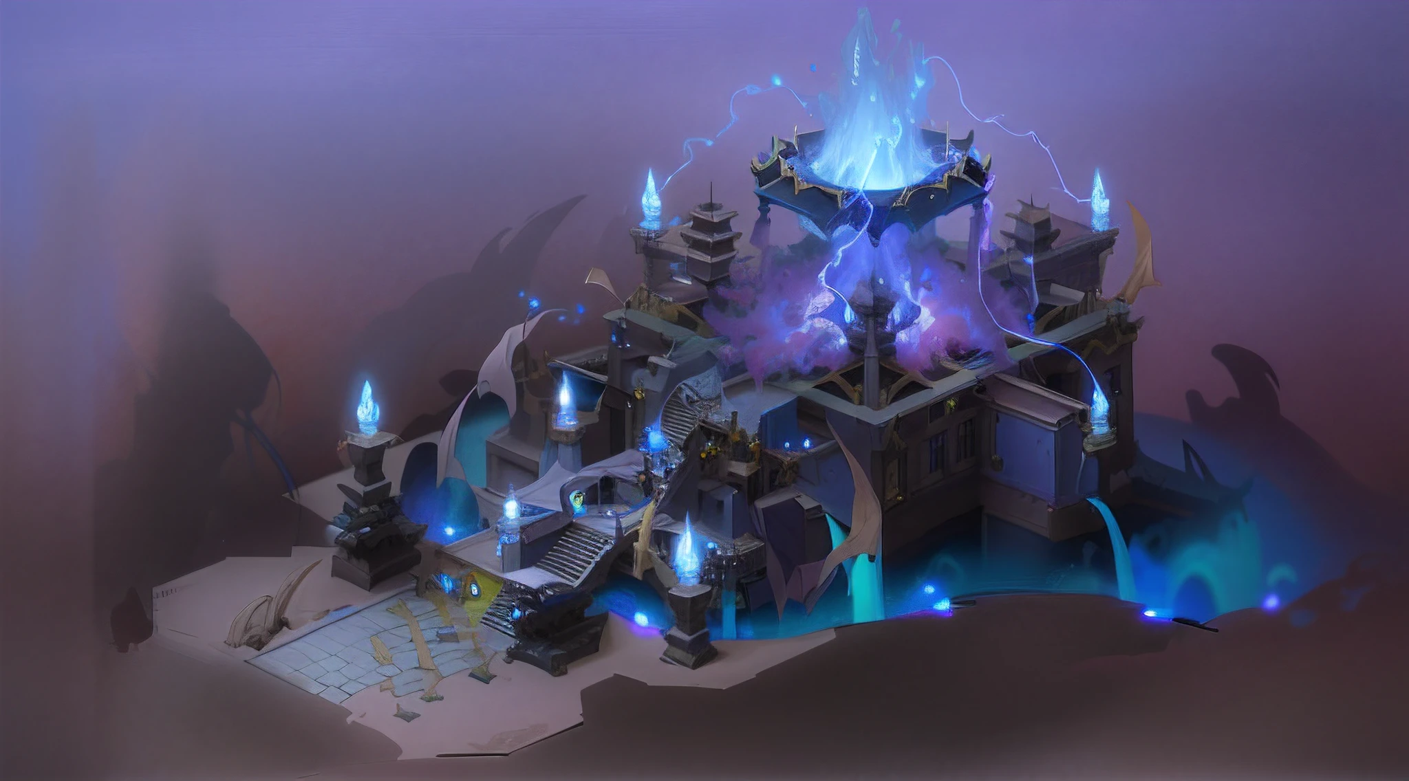 There are a lot of close-ups of the castle in the blue light, protoss temple!!!, odin's stone arena background, blizzard concept art, blizzard concept artists, blizzard game concept art, arcane concept art, Blizzard Hearthstone concept art, concept art magical highlight, league of legends arcane, Warcraft Building, blizzard concept artists, world of warcraft concept art,high detal,tmasterpiece,Highest image quality,the ultra-detailed,4K,超高分辨率