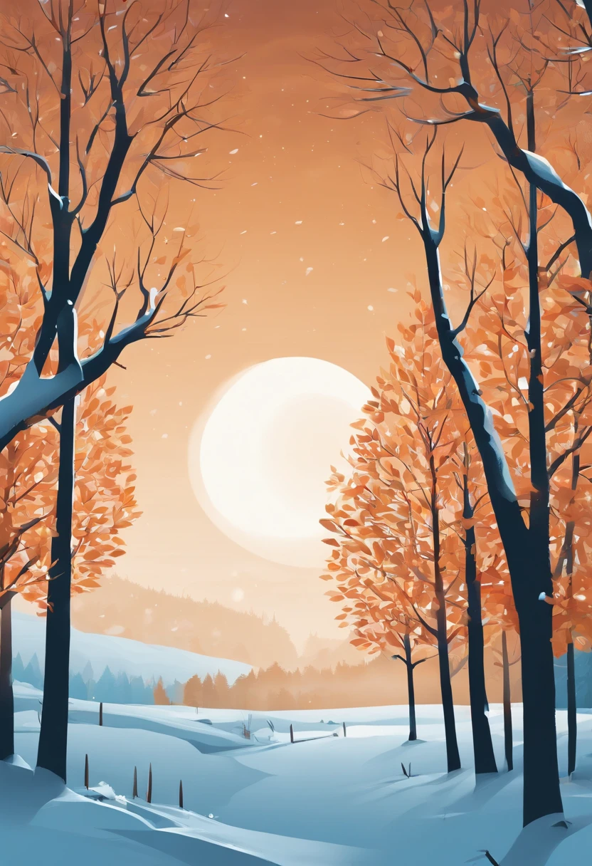 Flat illustration style,Solar terms frost fall,Frost on the branches,algidity,Non-realistic,Business posters