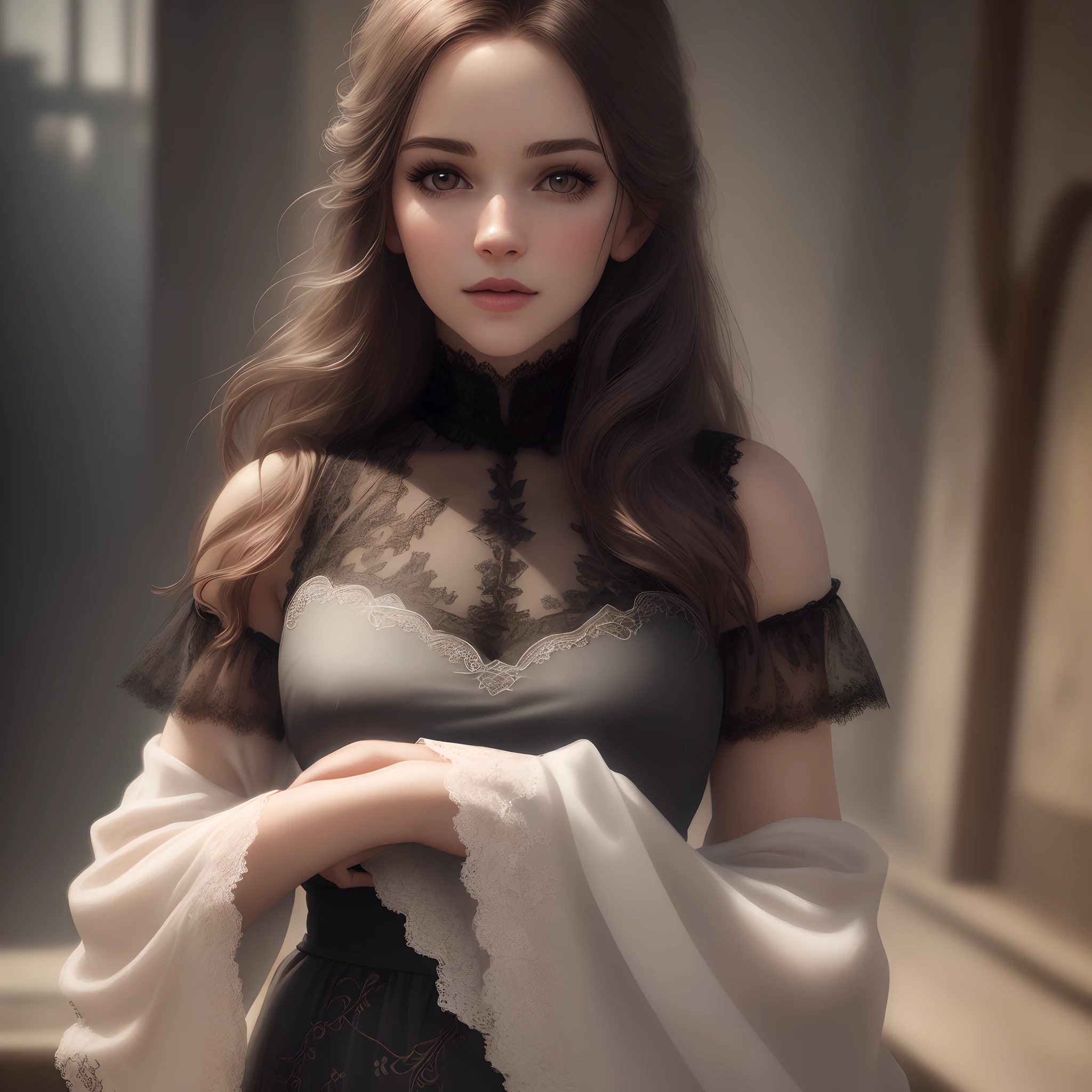 Portrait of a beautiful girl in a lace dress, epic, realistic, cinematic, fantastic, realistic render