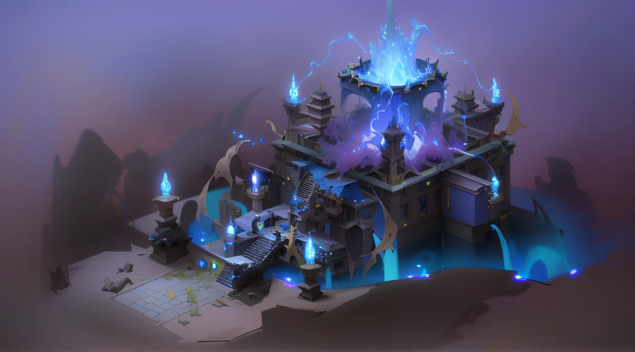 There are a lot of close-ups of the castle in the blue light, protoss temple!!!, odin's stone arena background, blizzard concept art, blizzard concept artists, blizzard game concept art, arcane concept art, Blizzard Hearthstone concept art, concept art magical highlight, league of legends arcane, Warcraft Building, blizzard concept artists, world of warcraft concept art,high detal,tmasterpiece,Highest image quality,the ultra-detailed,4K,超高分辨率