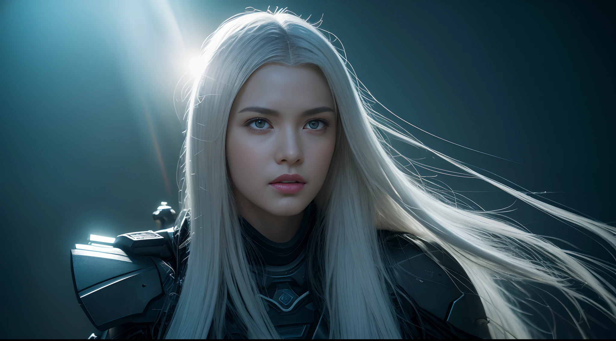 vanishing point，From the movie Matrix ，3D,solo， 1girl，battle garment，A young white haired girl from Germany,A beautiful cyberpunk female image,hdr（HighDynamicRange）,Ray traching,NVIDIA RTX,Hyper-Resolution,Unreal 5,Subsurface scattering、PBR Texture、post-proces、Anisotropy Filtering、depth of fields、maximum definition and sharpness、Many-Layer Textures、Albedo e mapas Speculares、Surface coloring、Accurate simulation octane rendering of light-material interactions、Two-colored light、largeaperture、Low ISO、White balance、the rule of thirds、8K raw data、blackstockings，cinematic lighting, ray tracing, reflection light,  UHD, best quality, high quality, award winning, high details, masterpiece, anatomically correct, textured skin，