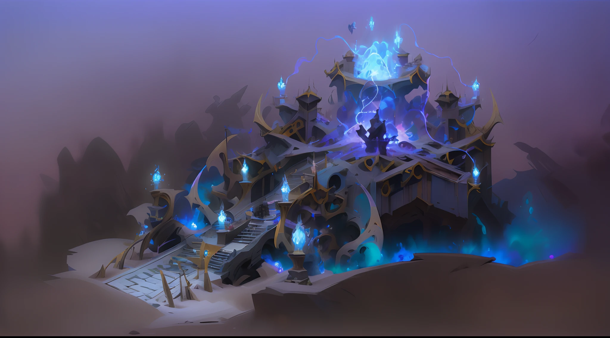There are a lot of close-ups of the castle in blue light,  arcane concept art, league of legends arcane, Blizzard Hearthstone concept art, concept art magical highlight, blizzard concept art, blizzard game concept art, world of warcraft art style, blizzard concept artists, arena background, arcane art style, protoss temple!!! fanciful, galaxias, cleanness, glittery, glittery, Splendor, Colorful, Amazing photography, dramatic  lighting, photo-realism, ultra - detailed, 4K, depth of fields, A high resolution