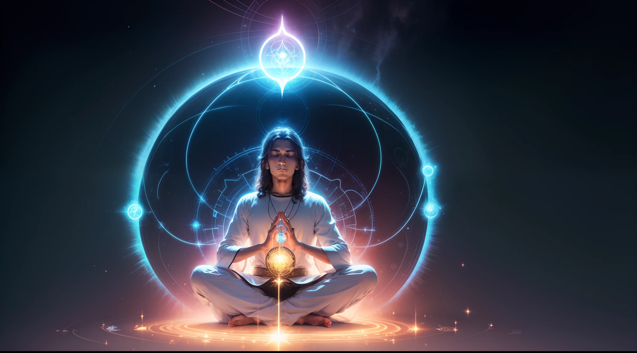 a man sitting in a meditation position with the words ask and you will receive;, emissivo, material emissivo, Meditativo, collective consciousness, luz emissiva, cognitive transcendence, elevated consciousness, estilo espiritual, Viagem Astral, intuitivo, Energia Negativa, spiritual lighting, Pose Sacral Meditativa, divine vibes, soul frequency, motor ritual amplificado