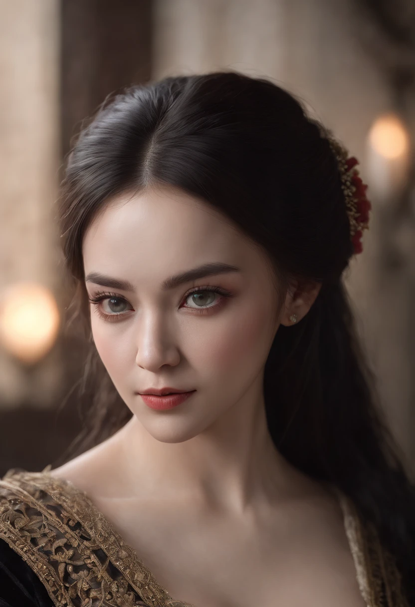 Portrait of a beautiful woman in the 1700s, fullnude、Perfect detailed face, Detailed symmetrical circular iris, Long hair, Black hair, Realistic, Greem Eyes, Stunning realistic pictures of Asian characters, 3d rendered, Octane Render, Intricately detailed, Cinematic lighting, Ultra-detailed cover photo in the center, awesome full color, handdraw, Dark, Gothic, gritty, 12K, High Definition, Cinematic, neoprene, behance contest winner, portrait featured on unsplash, stylized digital art, Anime Art Style, Smooth, Ultra high definition, 8K, unreal enginee 5, Ultra Sharp Focus, intricate artwork masterpieces, sinister, epicd, TanvirTamim, Trending on ArtStation, Highly detailed, Vibrant