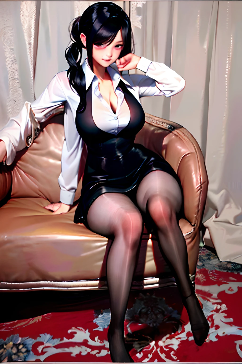(tmasterpiece,4K,ultra - detailed:1.2),(beauitful face:1.2),(anime big breast:1.2),illustratio,(Realistis:1),
(1 girl:1.2),
(pervert smirk,Smug:1),
(looki at viewer:1.4),portrait,(full bodyesbian:2),
(standing on your feet:1.2),(Supermodel:1.4),(musculature: 2.0
(inside in room,Bedrooms:1.2),(simplebackground:1.2),
(tiese,schoolgirl_uniform,Long sleeve dress shirt,a black pleated skirt,sockes:1.2),
(black_hair),(medium lenght hair,pony tails),
(cleavage:0.5), (wide_hips:1),(A MILF,mature,35yo:1.2),(curves:1.1),(flatchest:1),
(musculature:3),(Calf muscles,Thigh muscles:1.5),