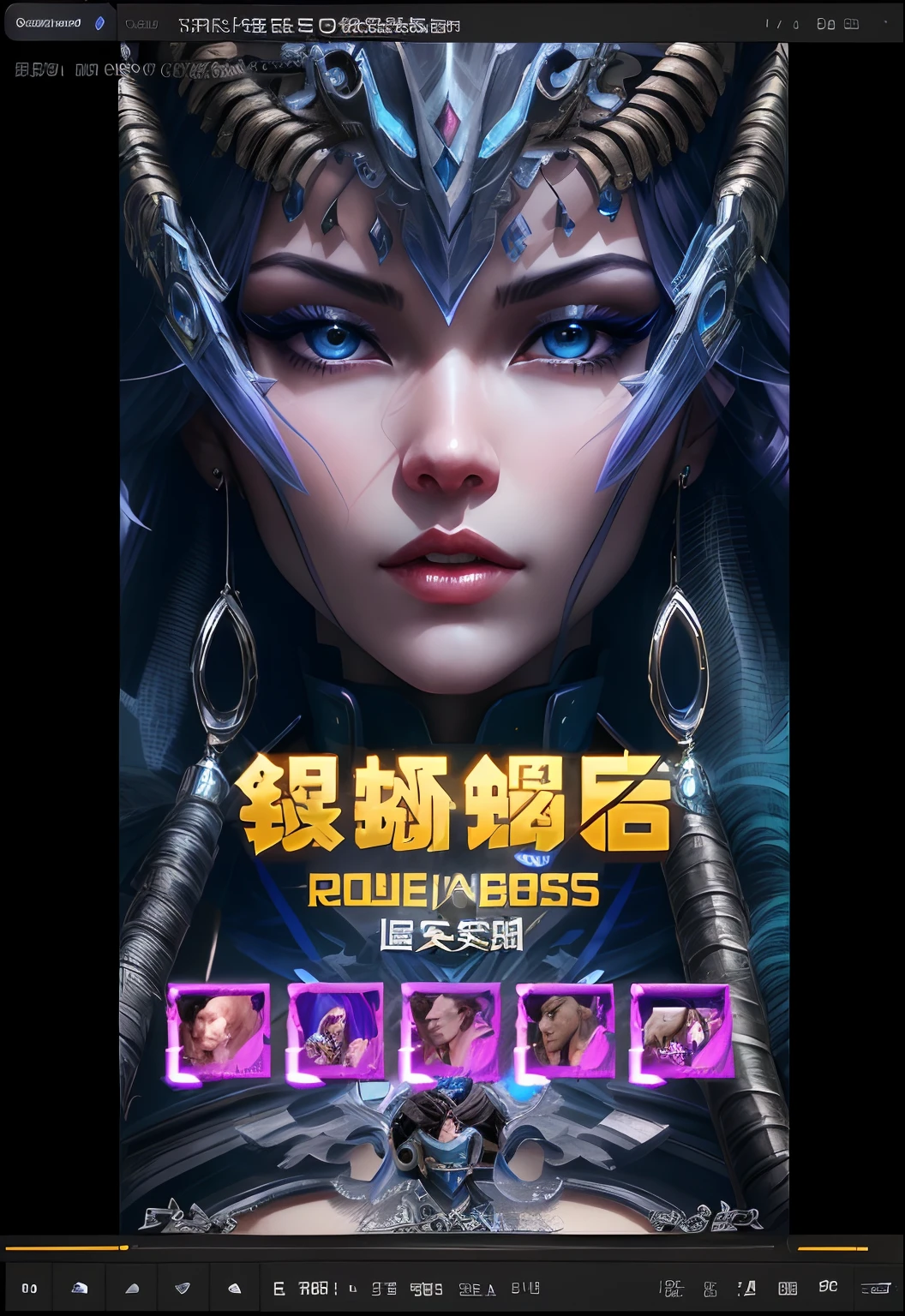 Screenshot of blue-eyed faucet woman, game promotional poster, game poster, Rosla 1. 0, Fantasy boss, rossdraws 2. 0, xianxia hero, xianxia fantasy, Bo Feng, Underworld boss, trending on cgstation, front game card, Rossdraws digital painting, character poster