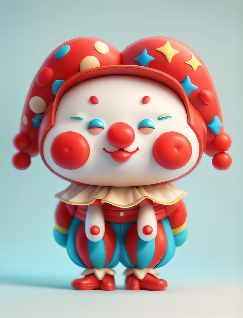 There is a little toy clown wearing a red hat and blue pants, cute 3 d render, cutecore clowncore, Cute! C4D, art toys, 3 d render stylized, vinyl toy figurine, Stylized 3 D, y 2 k cutecore clowncore, toon render keyshot, 3D model of a Japanese mascot, lovely digital painting