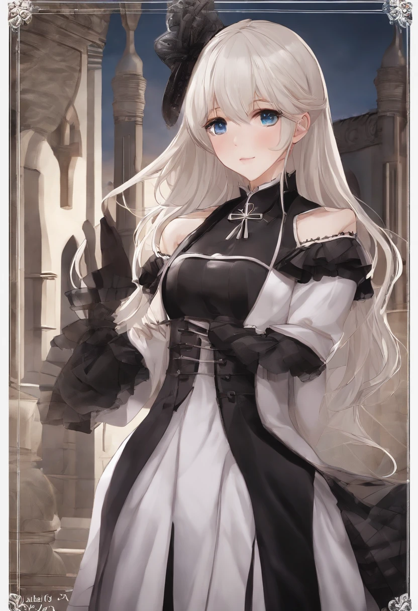 best qualtiy,超高分辨率,1girl,Female clergy,Clergy attire,lewd nun,Nun costumes,adolable,Black and white clothes,(Kpop idol),(aegyo sal:1),(Gorgeous Hair in Long Purple:1),(blue colored eyes),It looks like in front of the audience,The whole body of the character,facing the front there,highly detailed exquisite fanart, Great character design,anatomy correct,highly detailed character,Stiletto heels,Bare legs,Western-style magic,Religious atmosphere