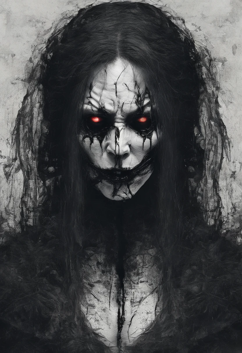 A scary evil witch, black hair flying, no eyes, her mouth open, screaming, realistic, ultra details