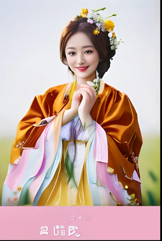 Smiling woman in dress with flowers in her hair