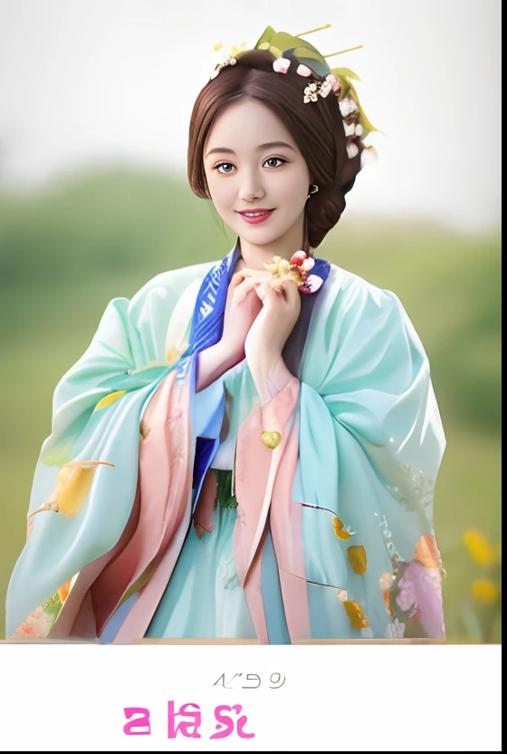Smiling woman in dress with flowers in her hair