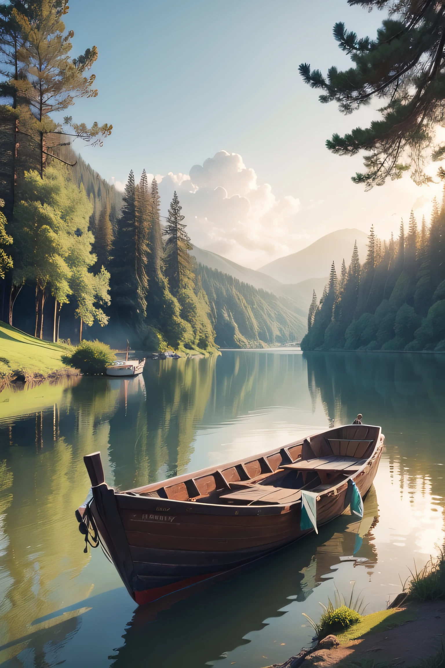 View of boat floating on water with nature scenery