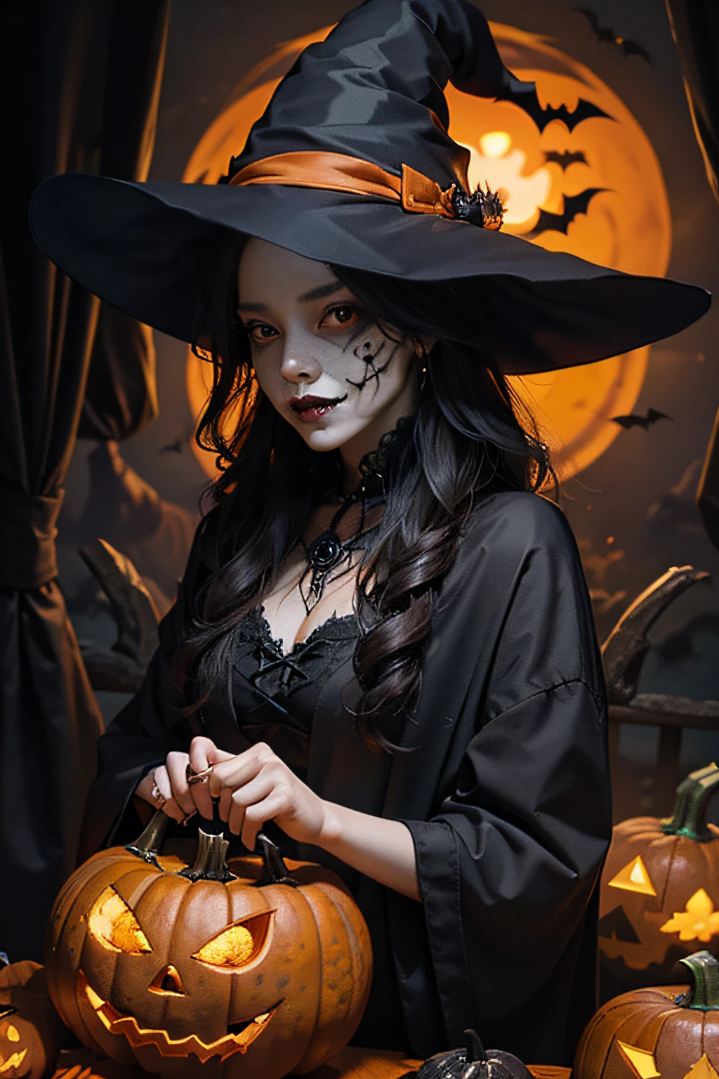 arafed woman in a skeleton costume with a hat on her head, hone onna skeleton geisha, skeleton girl, xue han, goddess of death, goddess of death in a graveyard, inspired by Xie Huan, eerie art style, saint skeleton queen, lulu chen, halloween art style, jingna zhang, wenfei ye, 2 d cg