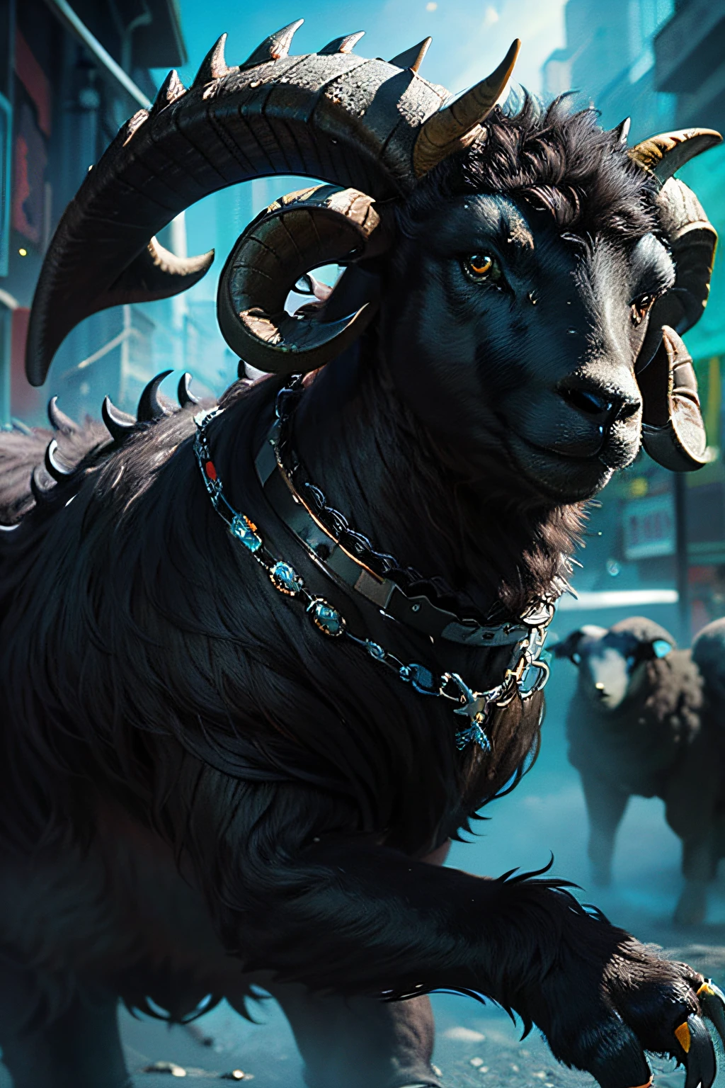 (masterpiece、top-quality、top-quality、Beautifully Aesthetic:1.2)、(((Cool black sheep monster)))、ighly detailed、colourfull、highestdetailed