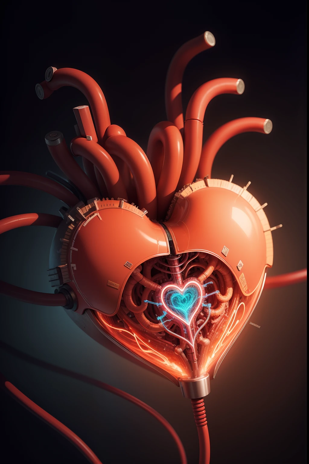 High quality, Human heart with circuits for arterys
