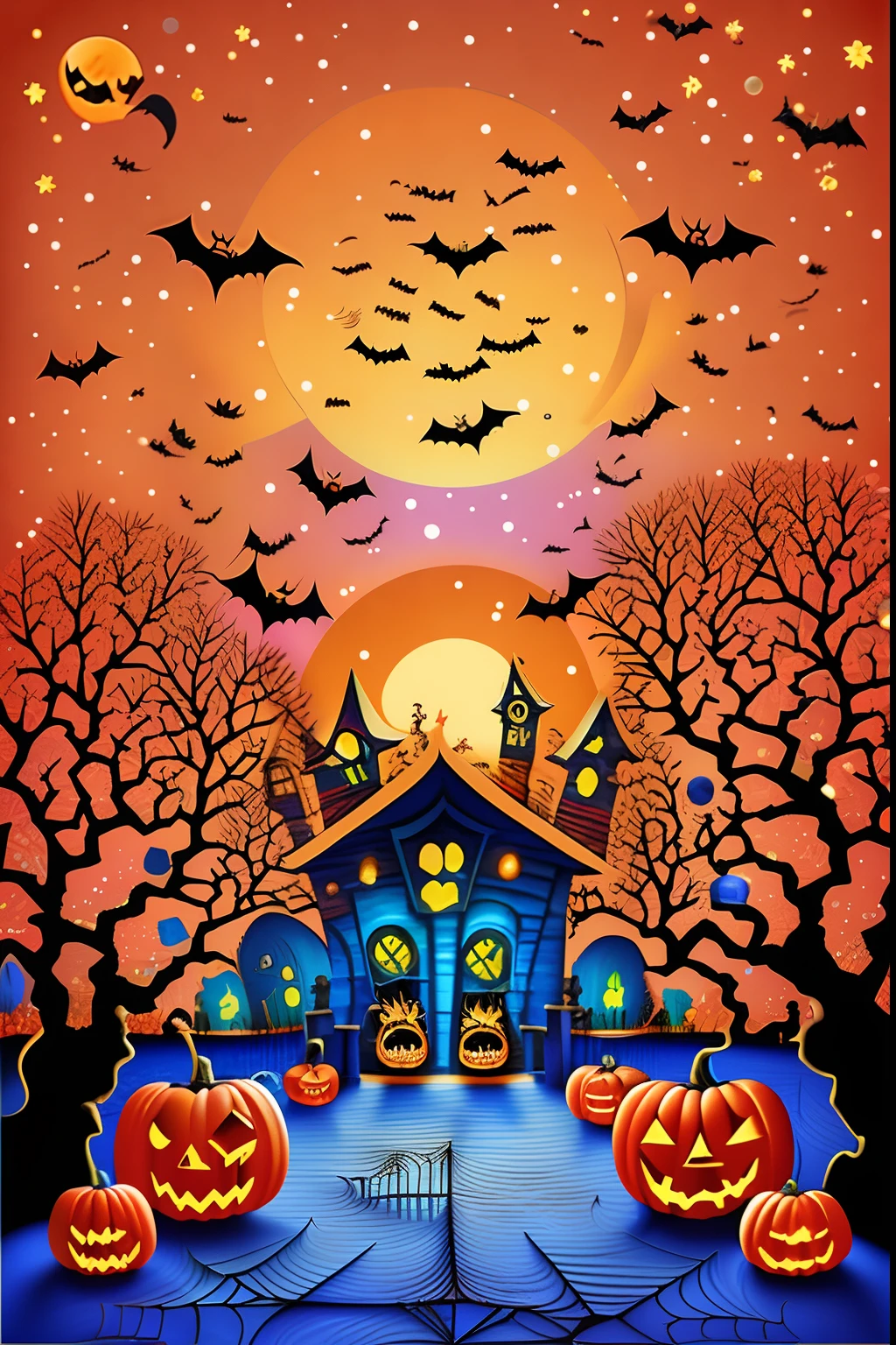 (​masterpiece、top-quality、top-quality、Beautifully Aesthetic:1.2)、(((Cute pictures for lovely Halloween)))、ighly detailed、colourfull、highestdetailed