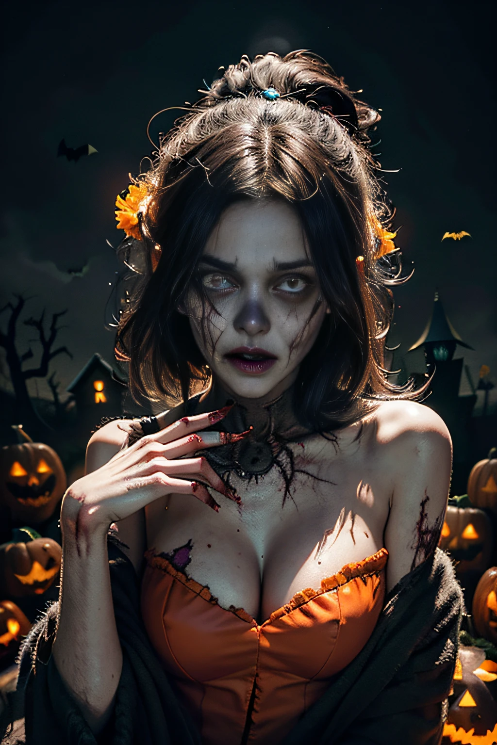 (​masterpiece、top-quality、top-quality、Beautifully Aesthetic:1.2)、(Anime style)、(((Dark Halloween Zombie Monsters)))、Cool pose、ighly detailed、colourfull、highestdetailed