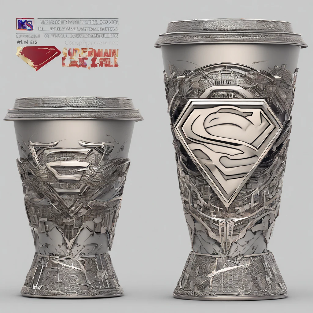 Superman style cup,octane render, unreal engine, highly detailed, intricate)