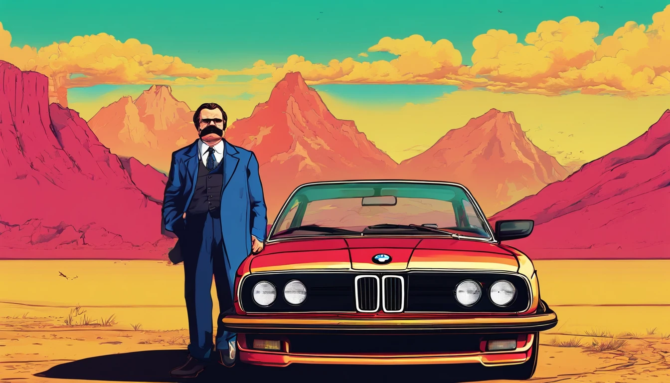 Nietzsche, philosopher Nietzsche, Nietzsche ao lado de uma BMW, Nietzsche mafioso ao lado de uma BMW