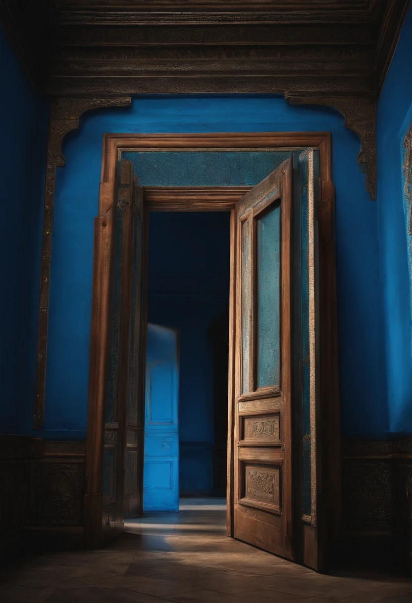 Open a door in another dimension, Tem uma tonalidade azul，Havia uma noiva dentro da porta。