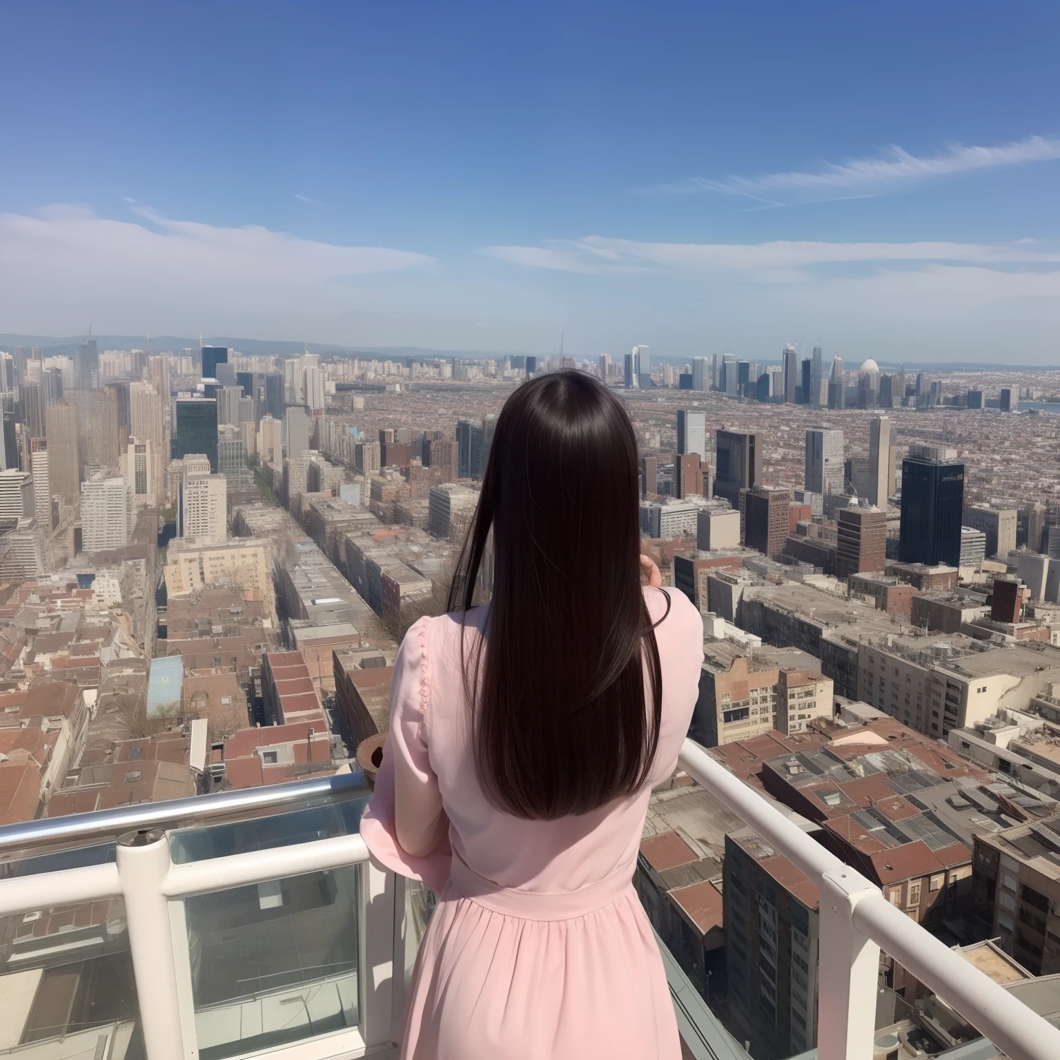 top-quality、Girl floating in the sky looking out over the city from above、feathered、Twin-tailed、huge tit