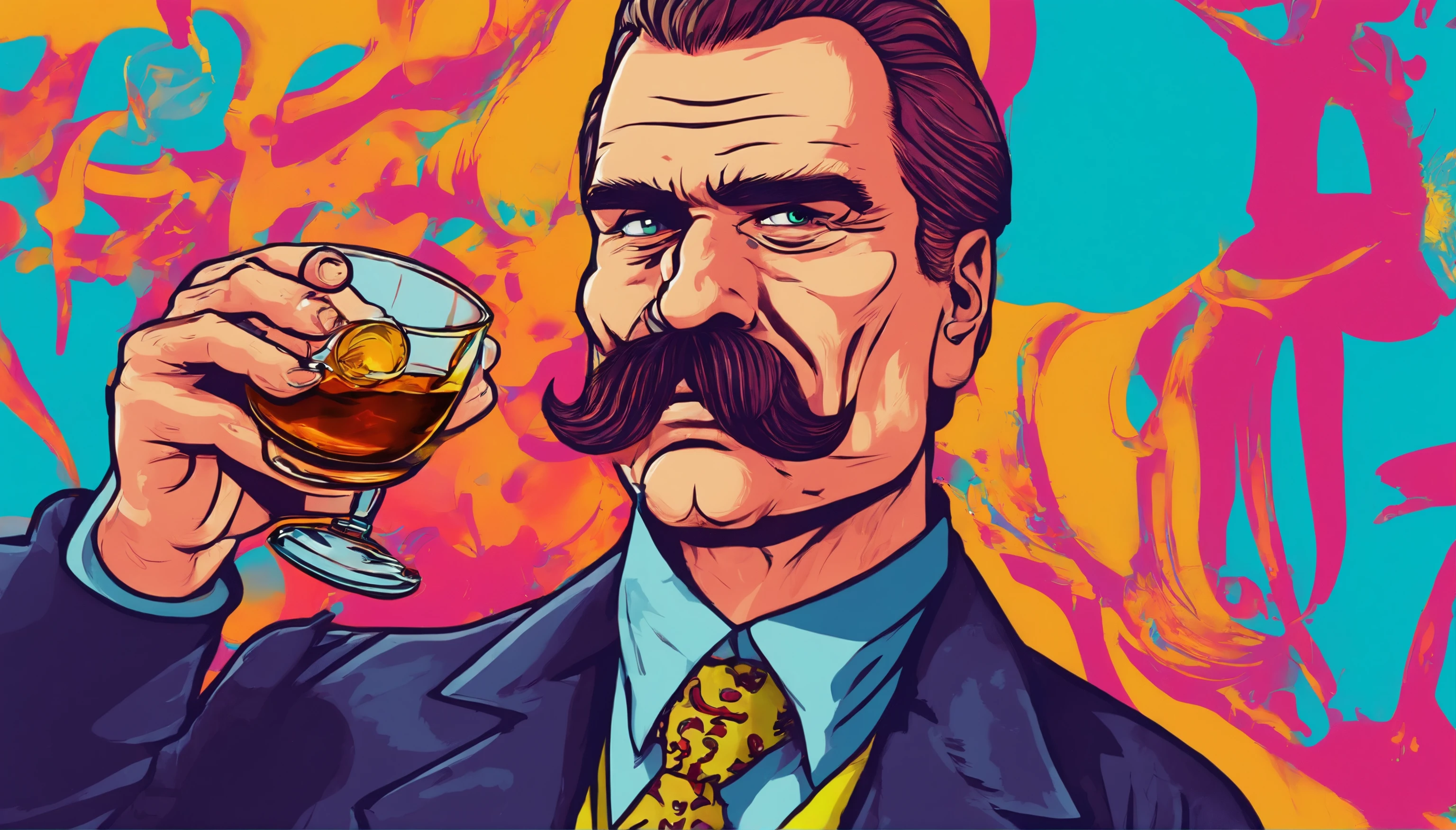 Nietzsche, philosopher Nietzsche, Nietzsche com um copo de Whisky, Nietzsche mafioso com um copo de Whisky, Mafia Nietzsche drinking a glass of liquor, Nietzsche em uma boate