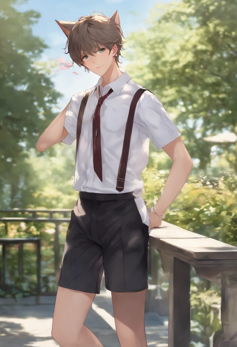 18 years old male youth cat ear school uniform summer handsome, refreshing, quiet and scholarly