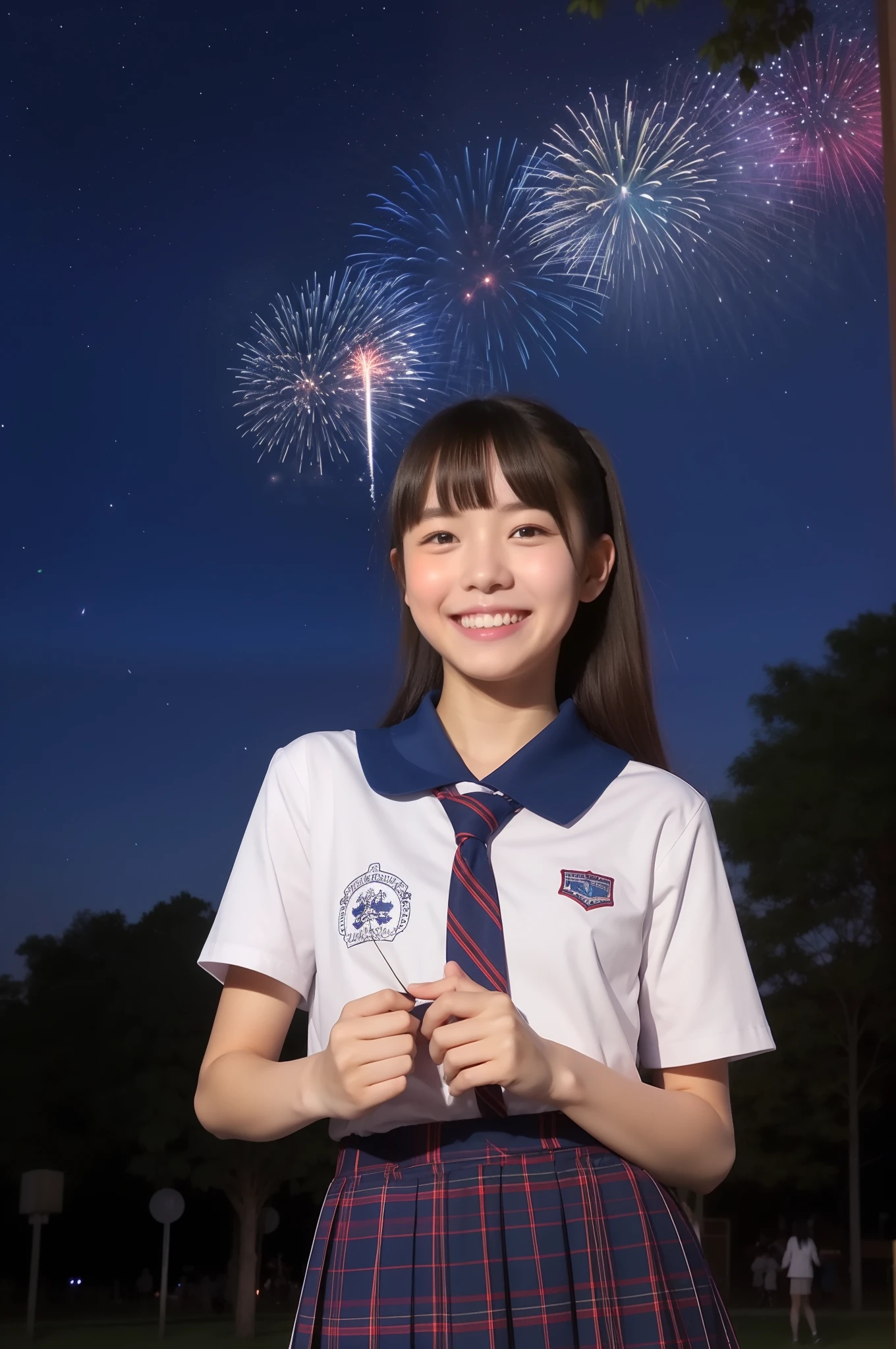 A smile、hi-school girl、校服、While doing fireworks、starrysky、Aurora