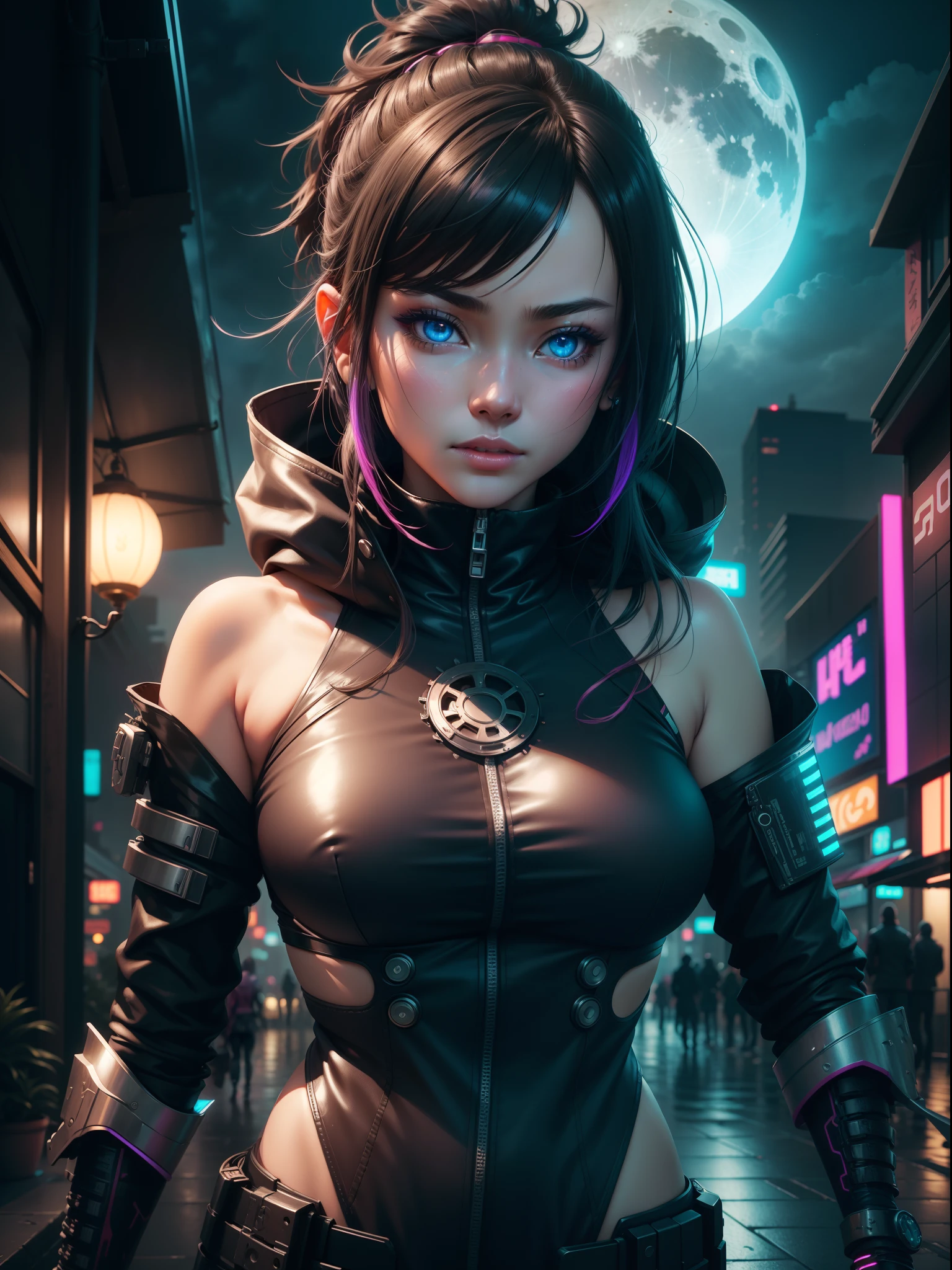 1girl, solo, girl, futuristic outfit, neon samurai, very beautiful cyberpunk samurai, cyberpunk samurai, ghost blade style, cyberpunk victo ngai style, cyberpunk neon style, cyberpunc, cyberpunk neon, technomancer, video game character, synthwave image, cyberpunk, concept art neon glow, moon, lantern, night, solo, outdoor, sky, full moon, rain, mountain, cloud, paper lantern, night sky, fringe, tree, reflection, cloudy sky, {{(masterpiece),(extremely detailed CG unity 8k wallpaper),best quality,solo,cinematic lighting,detailed background,beautiful detailed eyes,bright pupils,(an extremely delicate and beautiful),(beautiful and detailed eye description),ultra-detailed,masterpiece,}}, detailed eyes, beautiful eyes, realistic eyes, beautiful eyes, perfect eyes