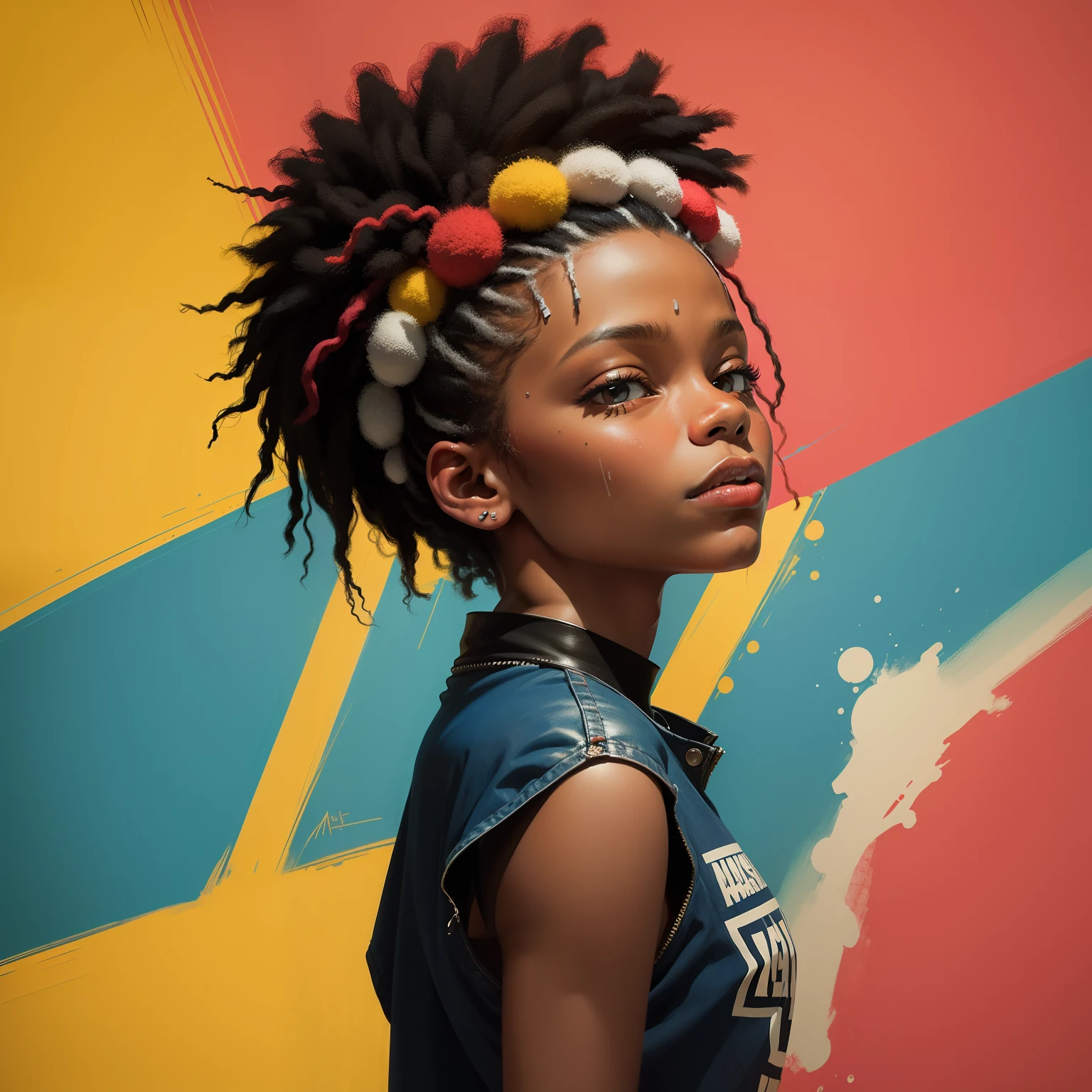 Jean-Michel Basquiat has smooth lines and full of power, spectrum art, lively and cheerful, beautiful girl simple avatar