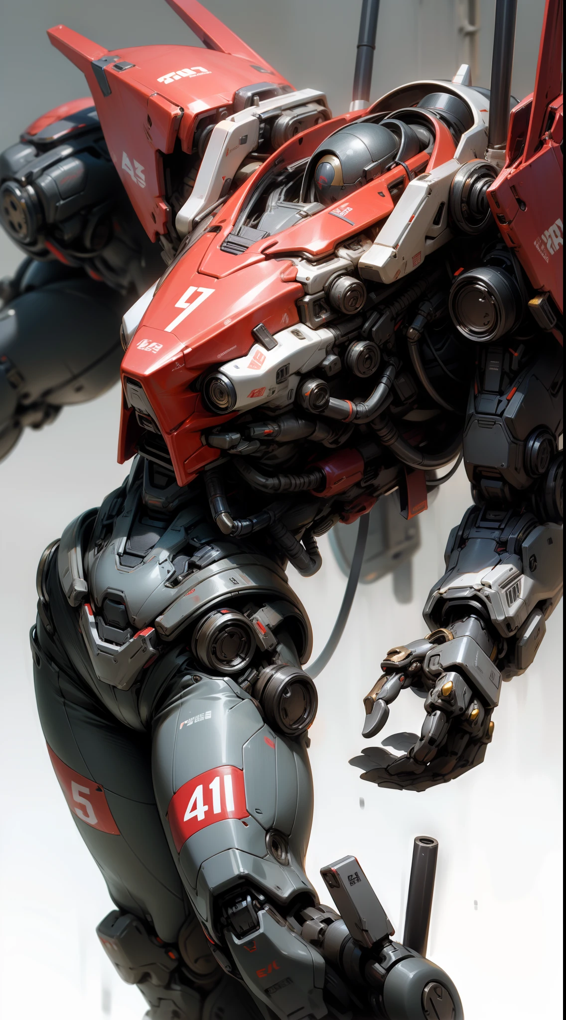 Ultra Realistic Single Red Mech Character in action with highly detailed body part, technical body structure, Proper image