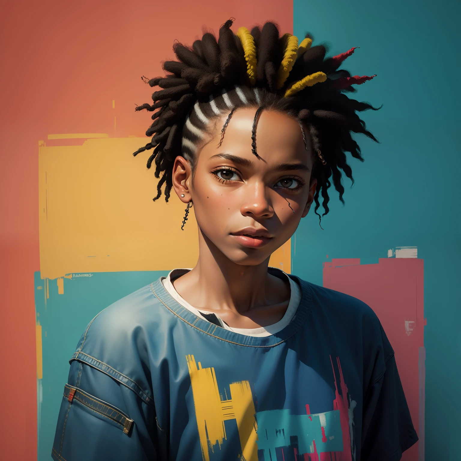 Jean-Michel Basquiat has smooth lines and full of power, spectrum art, lively and cheerful, beautiful girl simple avatar