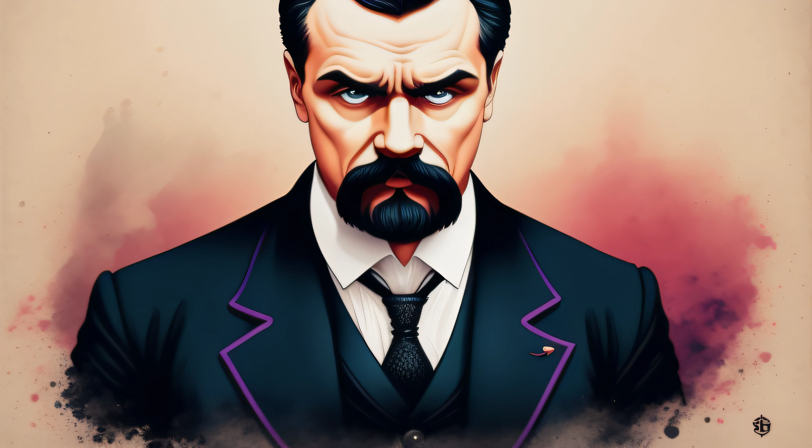 Nietzsche, arte da camiseta, 2D, ((fundo preto :1, 5)), vetor, vivid colors, master part, best quality, detalhes intrincados, perfect symmetrical face, Realistic details, gothic theme, Anel luminoso, fora, cinematic shading, Friedrich Nietzsche, philosopher Nietzsche