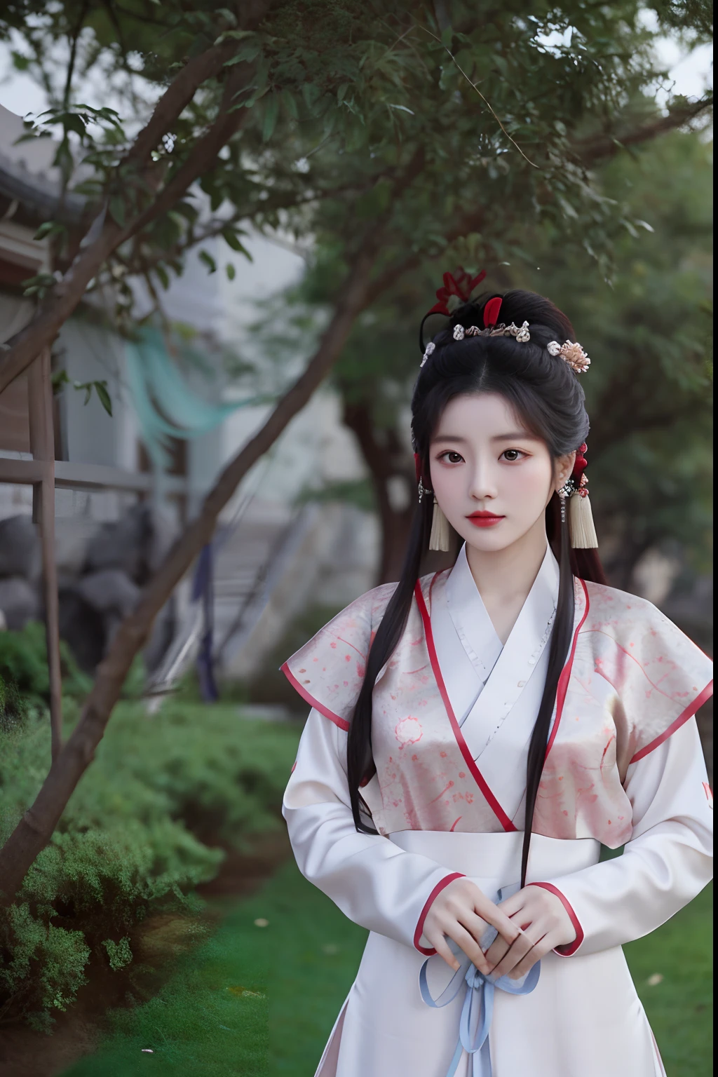 Arapei woman in traditional Korean dress poses for a photo, Palace , A girl in Hanfu, Wearing ancient Chinese clothes, Hanfu, White Hanfu, with acient chinese clothes, Princesa chinesa antiga, Traditional Chinese clothing, China Princess, Chinese costume, Inspired by Qiu Ying, Inspired by Lan Ying, inspired by Gu An, ancient chinese beauti