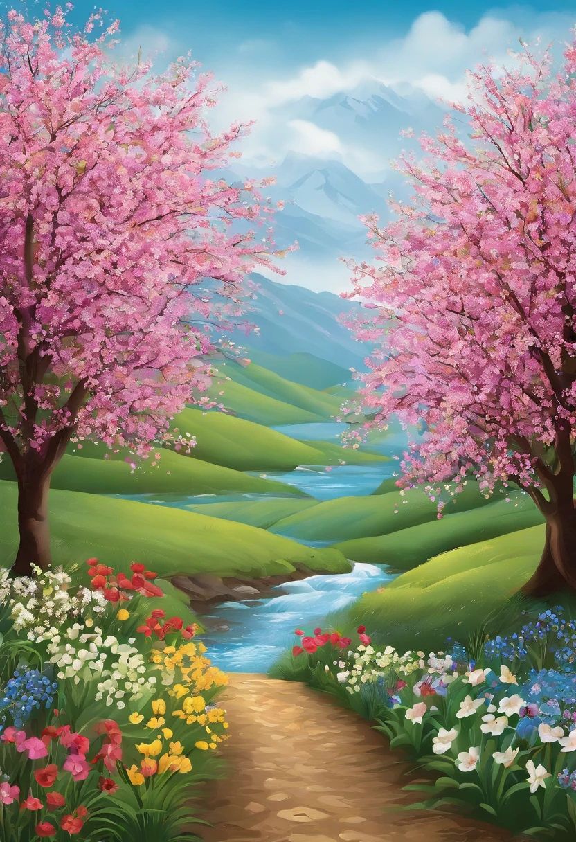 National style poster,rainwater,Spring has sprung,full of life,Victor Nagy style
