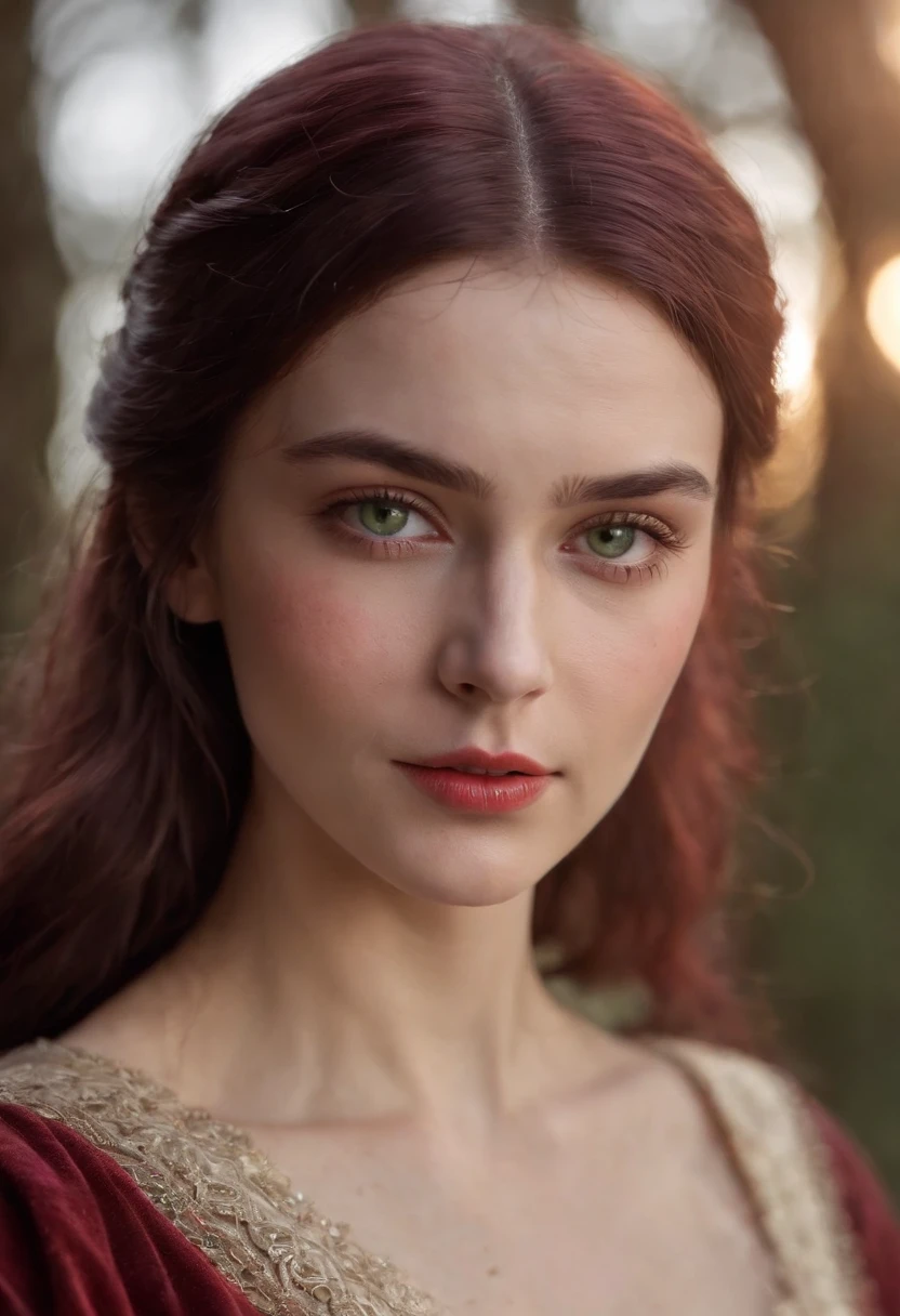 (((A deep red wound streaked across her left cheek))) Fair complexion, A woman around 19 years old, Natural gray hair, Unique green eyes, Wear Cole, Slender and graceful, Beautiful, Candlelight in a medieval setting, super sharp focus, realistic lens, Medieval women's clothing, Four colors (Scar:1.4)，Pour milk