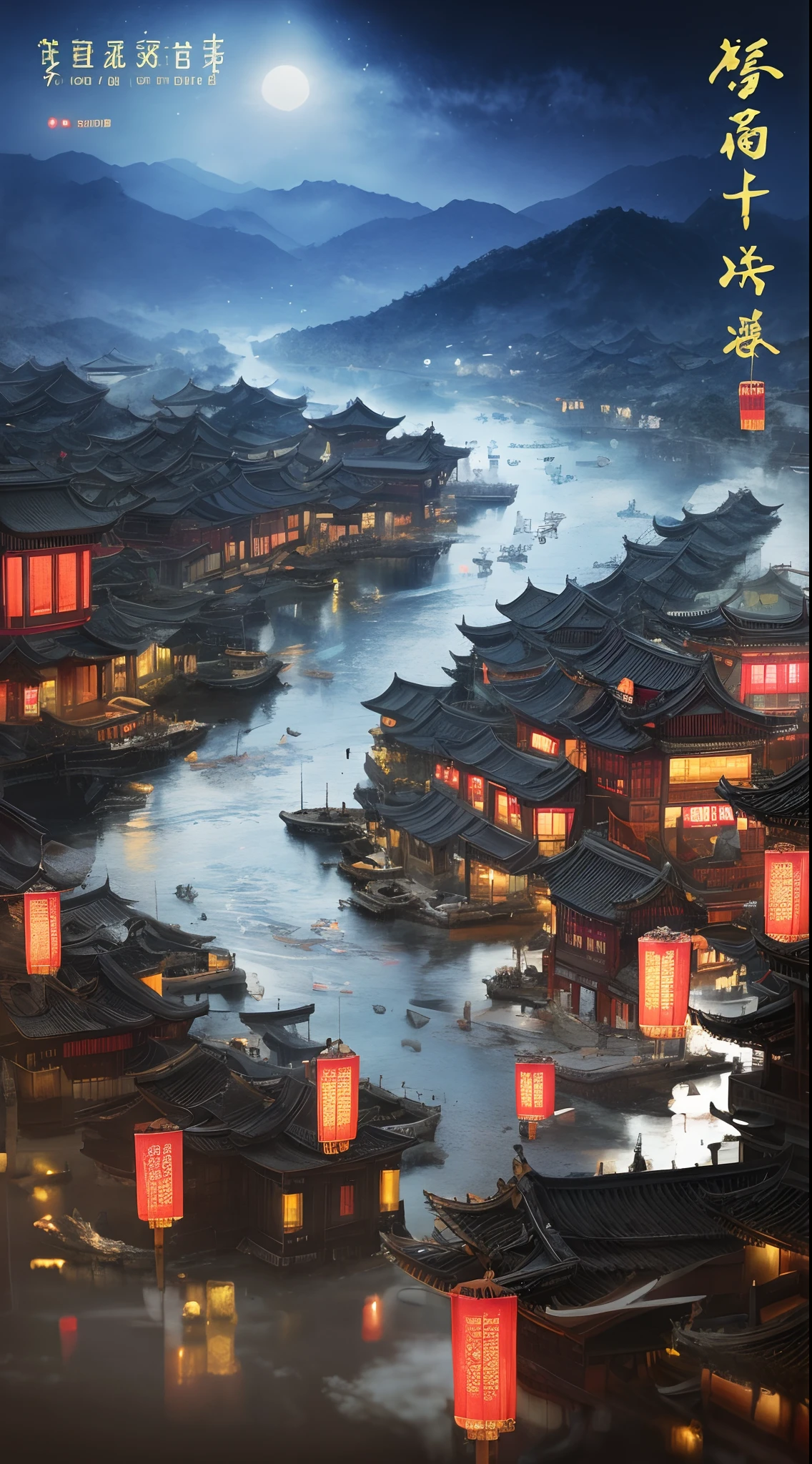 Poster close-up，dreamy Chinese towns, trending on cgstation, cyberpunk chinese ancient castle, highly detailed water colour 8k, highly detailed water colour 8k, Beautiful rendering of the Tang Dynasty