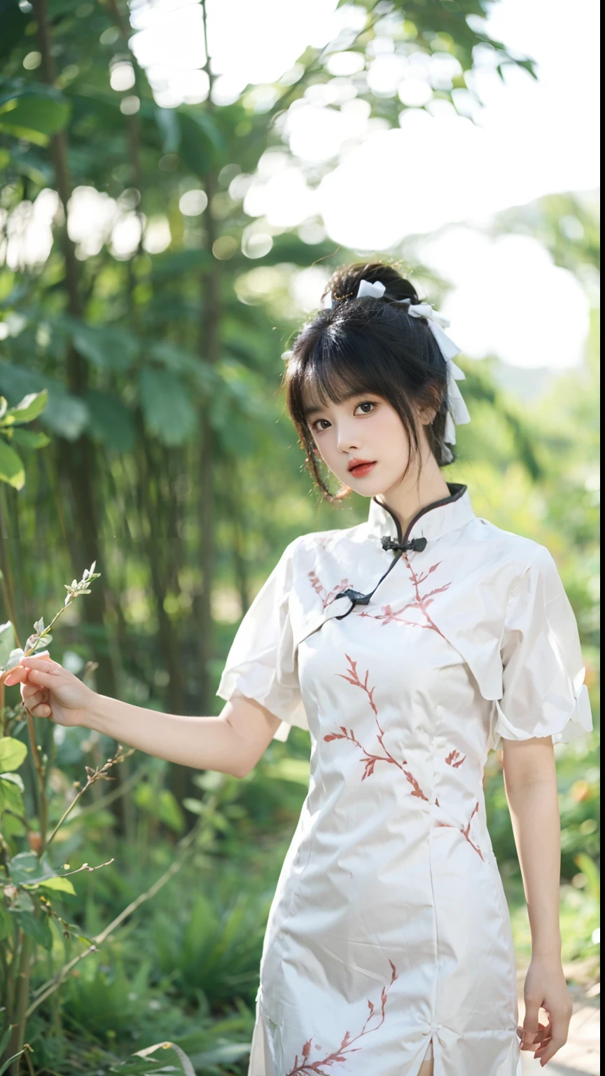 (best quality,4K,8K,High resolution,masterpiece:1.2),Super detailed,(actual,photoactual,photo-actual:1.37), bright colors,strong contrast, Fantasy lights,classic beauty,Traditional painting style,Gorgeous costumes,Complex patterns,Calm expression,Maintain a balanced posture,Tranquil garden setting,Flowing red and black robe,Exquisite accessories,Exquisite hair accessories,Light makeup,Emerald Earrings,Beautiful Whisper,sublime elegance,Feminine elegance,thin strokes,Rich in details,A seamless fusion of tradition and modernity,chinese classic garden,Huangshan Mountain in the background,Artistic performance of a young Chinese woman,A fascinating portrait of timeless beauty.
