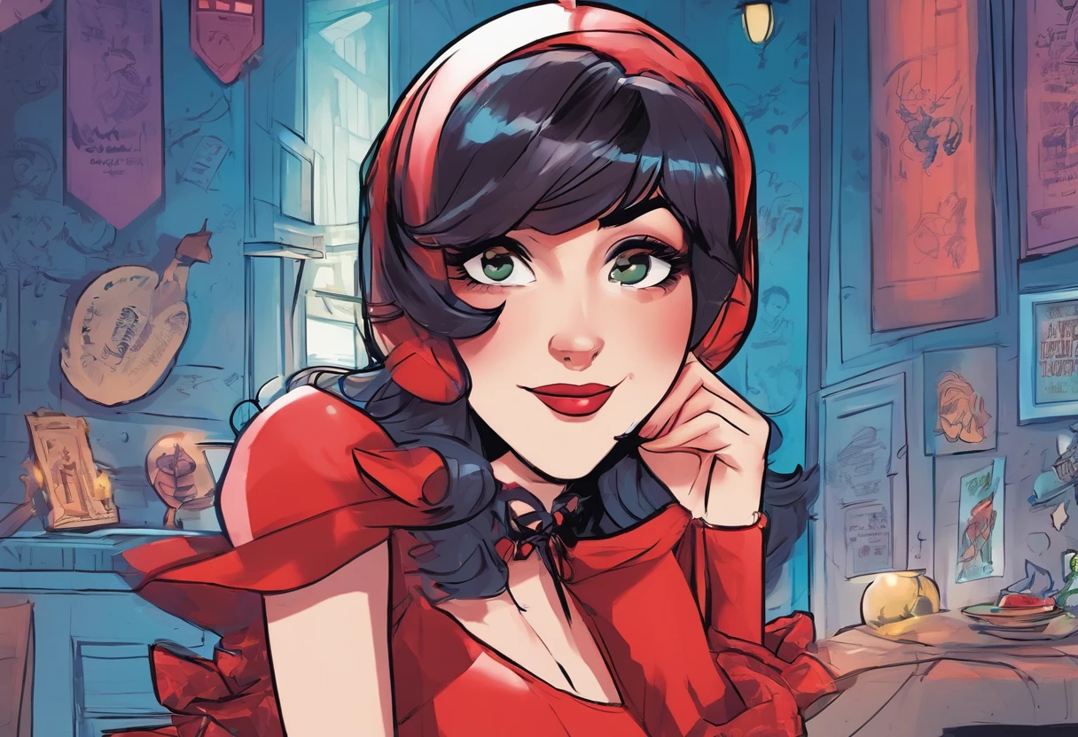 Make Marinette from the cartoon Ladybug,com cabelo azul, vestido vermelho de bolinha preta, melhor qualidade