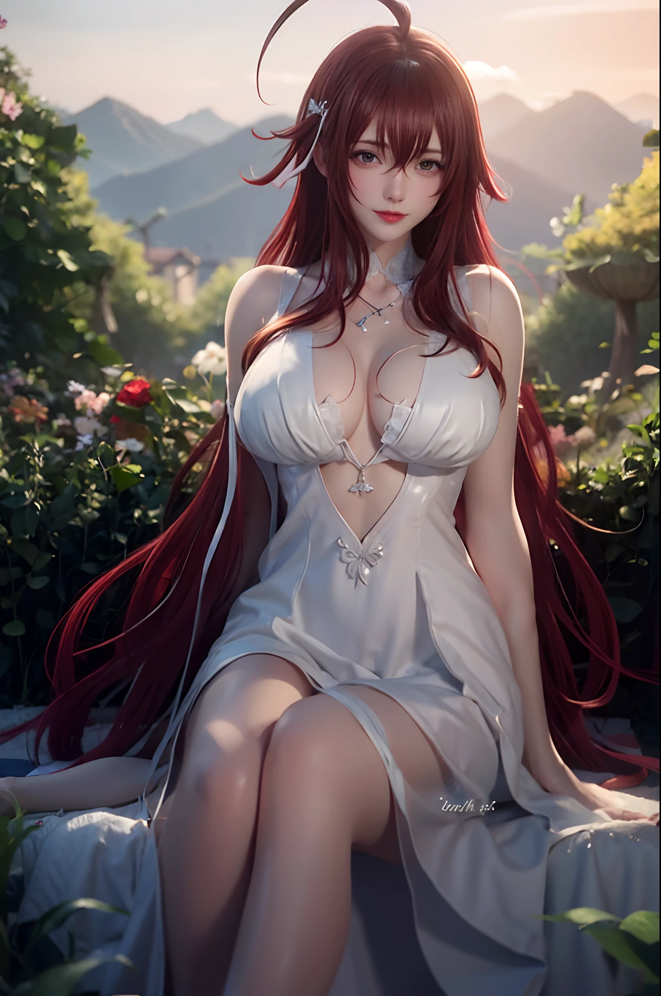 Red hair,white dress