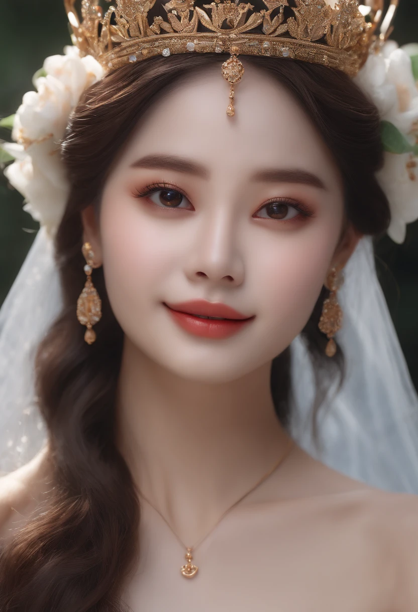(8K, RAW photo, Best quality, Masterpiece:1.2), (Realistic, photo-realistic:1.37), Ultra-detailed, 超高分辨率, twtzuyu, 1 girl,view the viewer,Smile, ((Wear a crown on your head)), queen, Beautiful detailed eyes, (Floating hair), Detailed clothes, Skin texture, Cinematic lighting, Professional lighting,
