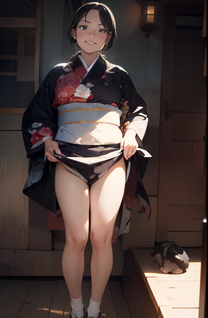 ultra-quality, ultla highres, Hyper Detailed, High contrast, superfine illustration, creative refinement, Smile, japanese kimono