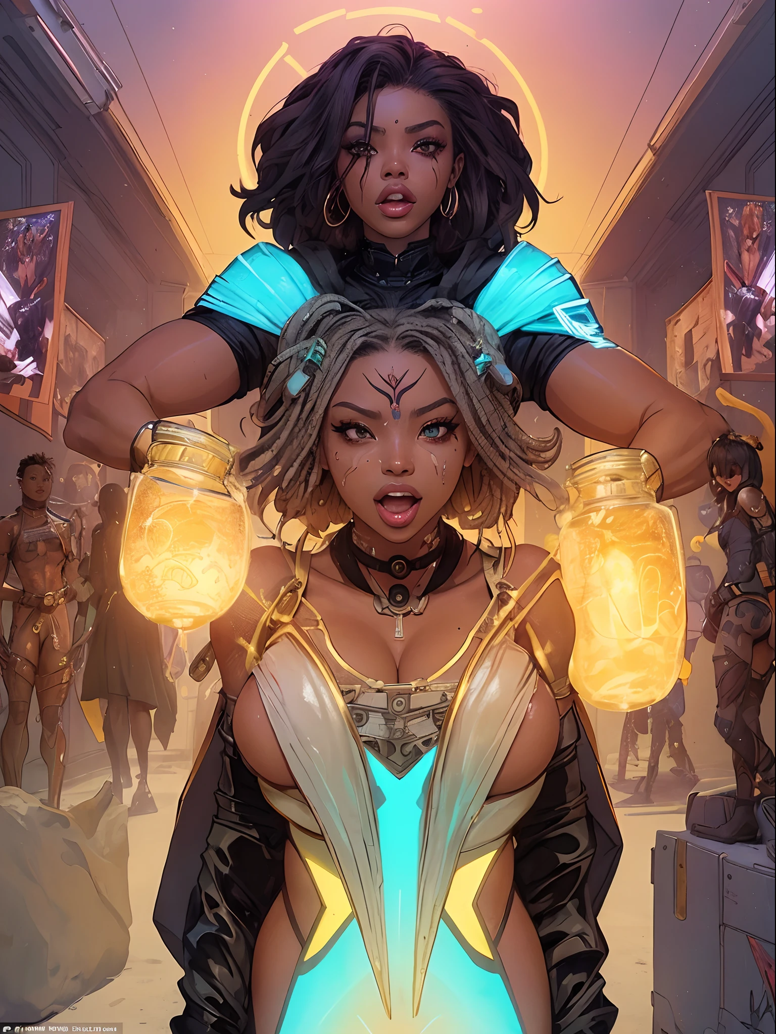 Woman in costume Doing lewd and lascivious things in desert, (((vulgarity))),Future Iwaba Young Woman, Beautiful futuristic himba woman, Futuristic Himba age girl, black African Woman Android, Beautiful Women of Warframe,pussy juice,(ecstasy face),((gasp)),embarrassed look, sexual excitement,ahegao, open mouth,super huge gigantic breast,wide hips,Whipped legs, Trending in art stations, African Cyberpunk Wizard, karol bak uhd, beautiful full-body concept art, epic sci-fi character art, rossdraws ,((Attitude of inviting a man to join you)),bewitching attitude,| afro futurism