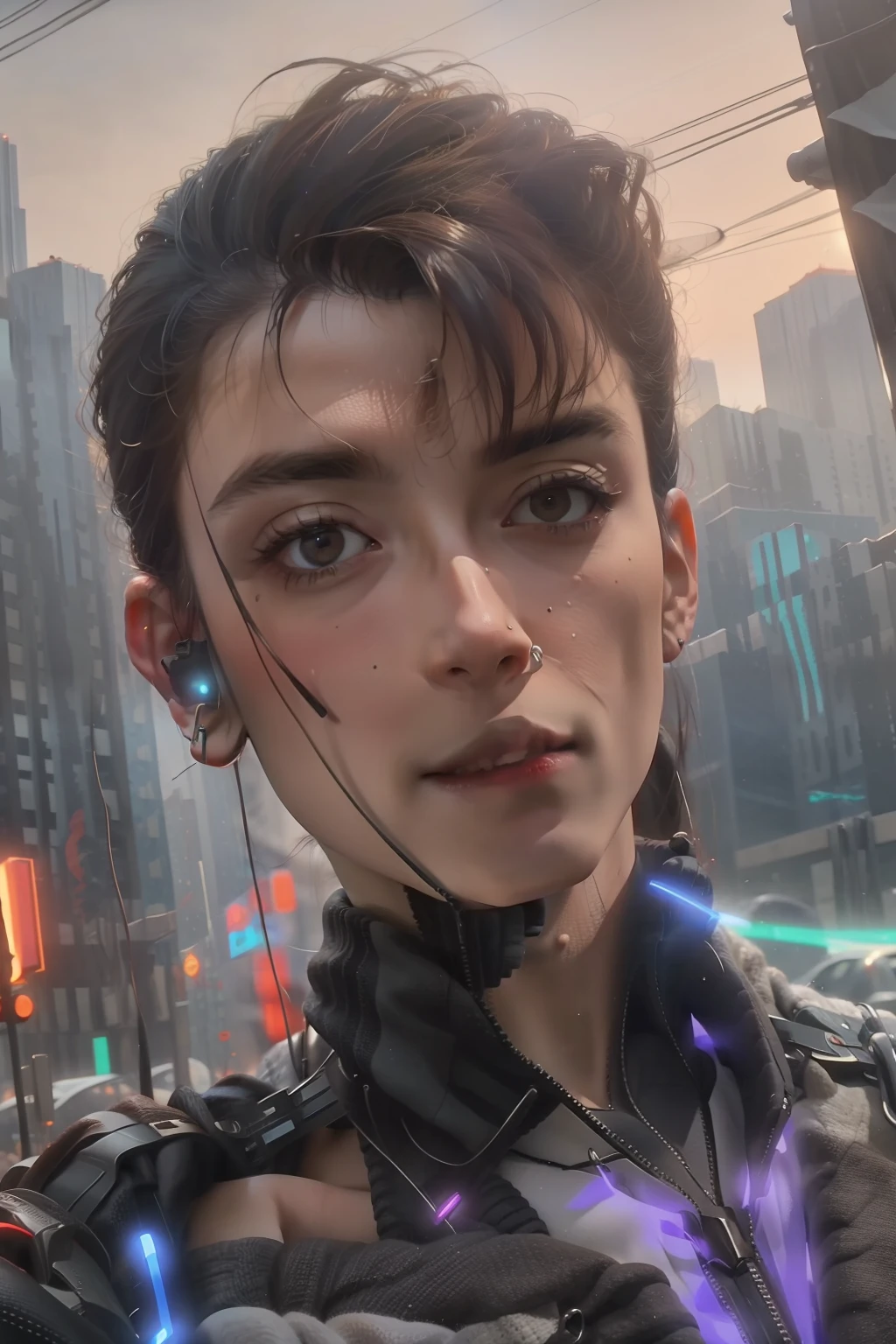 Change background cyberpunk handsome boy realistic 8k, ultra realistic