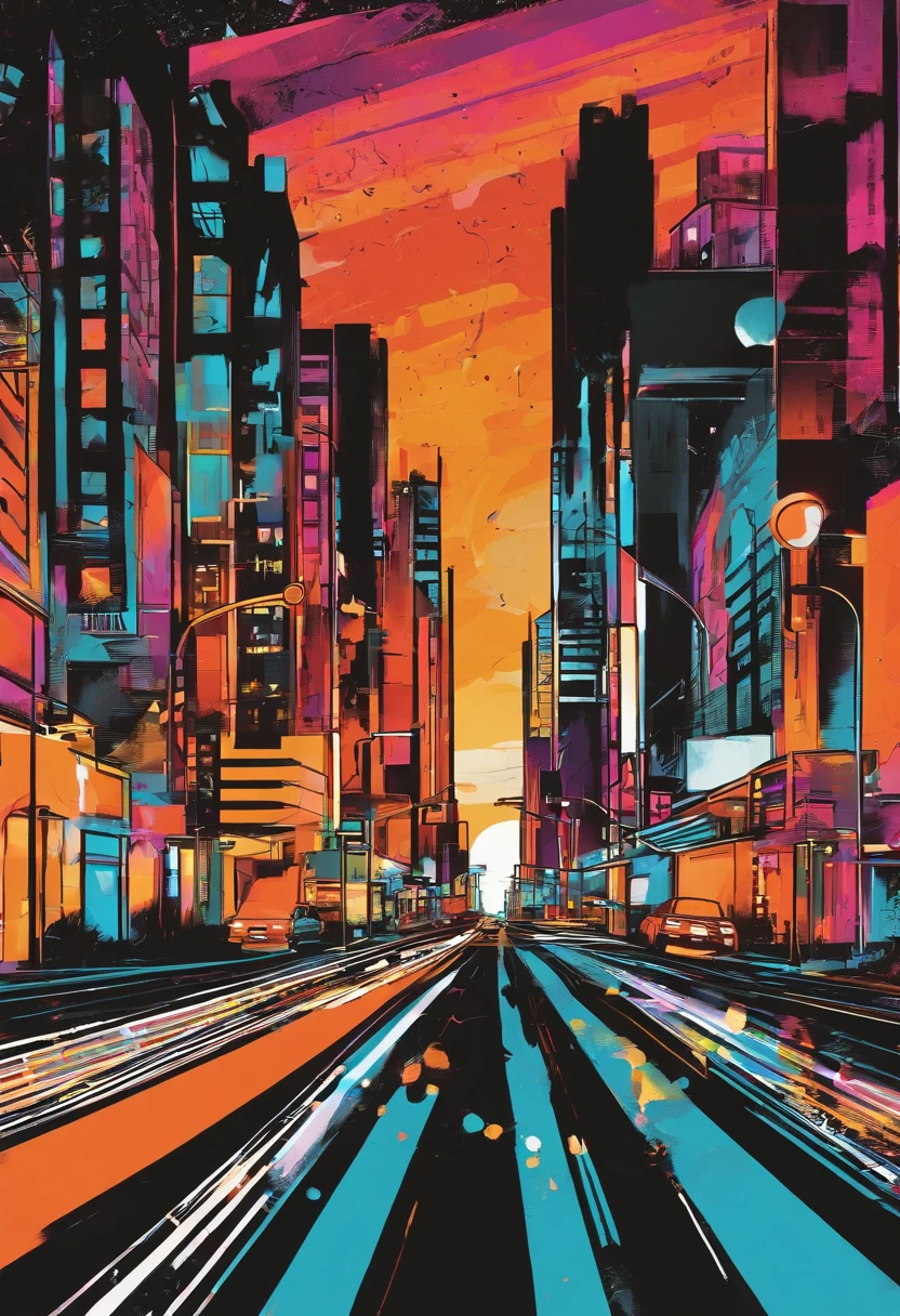 photorealestic,Black sky,Go ahead on the highway,deep in the night,Orange street lights on both sides