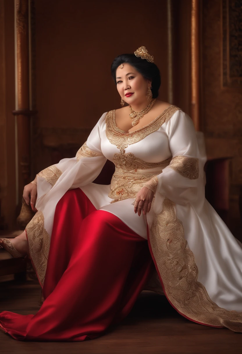 Noblewoman over 55, Plump figure,Homem-Imponente, Wrinkles, Intimidating woman, Palatial woman, beautiful thick female, Thick legs, Noble, sexy dominant pose, Asian ancestry